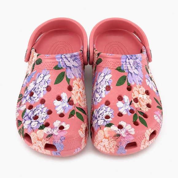 CROCS Shoes - Crocs Clogs Women Sz 7 Pink Floral Peony Print Comfort Sandal Beach Cottagecore